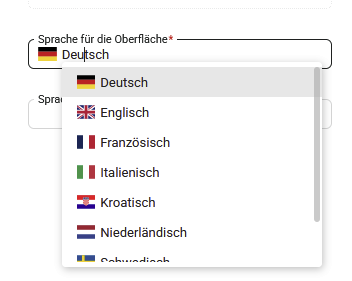 Dropdown-Menü zur Sprachauswahl